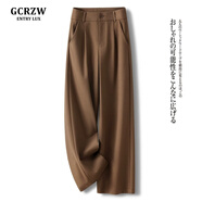 GCRZW高級感咖色西裝闊腿褲女秋冬2024新款九分褲子毛呢垂感高腰直筒褲 卡其色八分褲 -常規(guī)腰 2XL /30 建議125-135斤