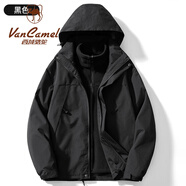 西域駱駝 VANCAMEL沖鋒衣款式女男三合一可拆卸短外套防風保暖加厚登山服情侶滑雪服 23658黑色-女【三合一可拆內(nèi)膽】 M