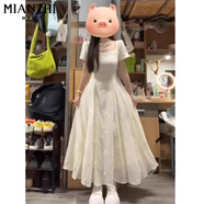 棉致法式高級感方口領(lǐng)連衣裙女2025夏季新款小個子收腰顯瘦長裙 6645杏色【高品質(zhì)45.5】 L 110-125斤