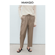 MANGO女裝褲子2026春裝新款流行棕色直筒休閑褲高腰寬松長(cháng)褲 中棕色 S