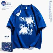 NASA STONE聯(lián)名短袖t恤男女款夏季2025新款寬松純棉半袖美式青少年涼感夏裝 克萊因藍(lán)-閃電貓咪 L 推薦體重110-120斤