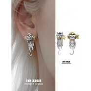 京蔻迪涂鴉貓咪耳環(huán)耳釘925銀針小眾設計高耳飾甜酷耳釘 A+B耳夾/一對無(wú)耳洞