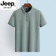 JEEP SPIRIT高端水柔棉襯衣領(lǐng)polo.衫男夏季翻領(lǐng)針織短袖商務(wù)休閑純棉衫體恤 淺綠色 4XL