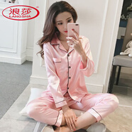 浪莎（LangSha）睡衣女春夏季長(cháng)袖韓版薄款兩件套裝可外穿學(xué)生春秋大碼家居服 粉色[長(cháng)袖長(cháng)褲] 5XL [建議175-190斤]