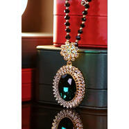 范西迪端大氣水晶項鏈鑲鉆橢圓毛衣鏈女長(cháng)款級感衣服配飾品掛件吊墜 綠色