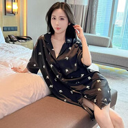 FHHUABDAilimiu原創(chuàng  )睡衣BF睡裙春夏薄款性感睡衣高定睡裙男友風(fēng)襯衫純欲 黑色蝴蝶七分袖(睡裙) M (100-130斤)