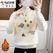 啄木鳥少女羊毛衫初中生羊毛衣女2023春秋新款套頭羊絨加絨加厚毛衣女 杏色【加/絨加厚】 XXL碼建議125-140斤