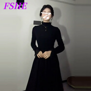 FSHE高領(lǐng)黑色內(nèi)搭針織連衣裙女春夏新款氣質(zhì)收腰法式毛衣長(zhǎng)裙打底裙子 【黑色】秋冬裙子/氣質(zhì)長(zhǎng)裙/連衣 L 55/60kg