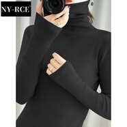 NY-RCE秋冬毛衣女加厚堆堆領(lǐng)修身長(cháng)袖短款套頭高領(lǐng)內搭針織打底衫 黑色 S