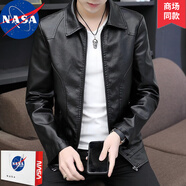 NASA BASE皮衣男春季男士夾克PU皮修身上衣外套男春裝休閑男春秋款機車皮衣 黑色 M (推薦體重80-95斤)