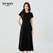 深呼吸DEEP BREATH女裝圓領(lǐng)抗菌醋酸收腰長款大擺連衣裙A500507 A500508 黑-常規(guī) L (4)