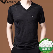法萊阿瑪尼（FALAMAONE）高端品牌 男士圓領(lǐng)體恤潮流涼感商務(wù)男裝半袖冰絲上 黑 色V領(lǐng) AMN3813 S 165/84A