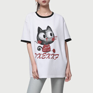 蒙斯朗瑞純棉t恤女士短袖夏季中長(zhǎng)款寬松白色t半袖學(xué)生遮屁股圓領(lǐng)女裝上衣 黑色 (小貓款) 均碼 (建議90-150斤)