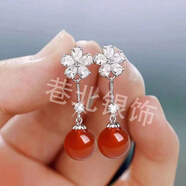 DOMEN耳環(huán)女唯美花朵水滴珍珠貝珠s925純銀耳墜氣質(zhì)甜美銀飾時(shí)尚防過(guò)敏 花朵紅瑪瑙12毫米