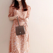 COLORFUL GEMS日系輕奢碎花雪紡連衣裙百搭氣質(zhì) 莫粉 S