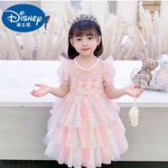 迪士尼寶寶女童連衣裙2025夏季兒童公主裙女寶寶表演禮服短袖彩虹演出蓬蓬裙 粉紅色 130 建議120-130cm7-8歲cm