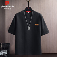 皮爾卡丹（pierre cardin）短袖t恤男夏季薄款華夫格上衣男士休閑條紋潮牌衣服男裝 黑色 XL
