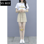 NY-RCE連衣裙套裝女2025夏新款格子輕熟風(fēng)氣質(zhì)小個(gè)子顯高套裝短裙兩件套 黃色 L