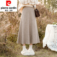 皮爾卡丹（pierre cardin）2025春季新款中長(cháng)款豎條紋針織半身裙女高腰毛線(xiàn)裙百搭顯瘦a字裙 燕麥色 均碼