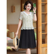 小紅書(shū)同款中年氣質(zhì)連衣裙女夏季新款小個(gè)子媽媽顯瘦假兩件雪紡裙 綠色 2XL