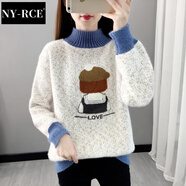 NY-RCE毛衣女秋冬百搭寬松少女高中初中學(xué)生加絨加厚保暖內(nèi)搭套頭打底衫 花白色【不加絨加帽子女】 厚款 L