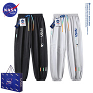 NASA BASE官方潮牌休閑褲男女款秋冬季青少年束腳大碼宇航員加絨長褲子男 B102宇航員-黑色+淺灰（冰絲褲） XL （140-160斤）