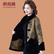 俞兆林（YUZHAOLIN）媽媽冬裝外套皮毛一體大衣50歲中老年女裝秋冬水貂絨外衣時(shí)尚高貴 咖色 2XL (參考105-120斤)