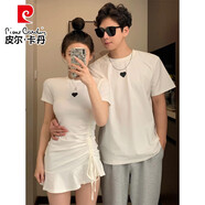 皮爾卡丹（pierre cardin）情侶裝你衣我裙夏季新款法式一衣一裙T恤薄款短袖連衣短裙 白短裙 M