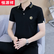 恒源祥夏季polo翻領(lǐng)短袖t恤男士冰絲珠地棉休閑有領(lǐng)上衣半袖體恤 黑色 F1016 M 95-115斤