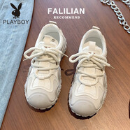 花花公子運(yùn)動(dòng)鞋女鞋子2025新款春夏厚底百搭小白鞋軟底輕便跑步休閑鞋 米白色 36