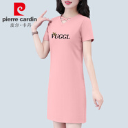 皮爾卡丹（pierre cardin）短袖t恤連衣裙女士2025夏季新款修身顯瘦印花百搭中長款半袖裙子 粉色 XL 碼丨建議1110-125斤