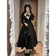 威廉小姐:cla系修女風(fēng)暗黑Lolita長(cháng)款收腰連衣裙大小姐洛麗塔長(cháng)裙 威廉小姐 cla系連衣裙 XS