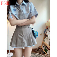 FSHE女裝夏季甜酷學(xué)院風(fēng)jk制服連衣裙韓劇女主穿搭鹽系輕熟兩件套裝裙 襯衫+領(lǐng)帶+半身裙【韓劇穿搭套裝 M