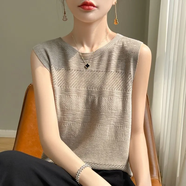 蝶美女吊帶背心女2025夏季新款內(nèi)搭外穿無(wú)袖上衣圓領(lǐng)寬松顯瘦鏤空針織衫 卡其色 L 【建議101-110斤】