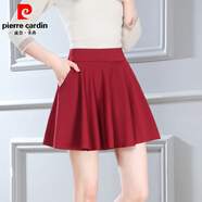 皮爾卡丹（pierre cardin）半身裙女高腰a字蓬蓬裙松緊腰百褶裙黑色傘裙大擺裙2025春夏新款 有口袋 酒紅色39厘米短款大擺裙 2XL 建議138-158斤