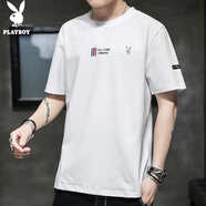 花花公子（PLAYBOY）短袖T恤男潮流2025春夏季男士體恤打底衫圓領(lǐng)上衣男裝 白色 XL