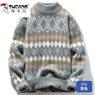啄木鳥（TUCANO）毛衣針織衫男秋冬季外套針織開衫復古半高領打底衫毛線衣男裝 990灰色 XL 180 （約120-130斤可穿)