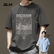 GLM敖瑞鵬代言短袖t恤男夏季休閑港風(fēng)學(xué)生青少年寬松潮搭純棉體恤ins 【純棉】中灰#山霧后圖 L