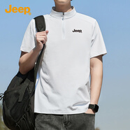 JEEP短袖T恤男簡(jiǎn)約寬松百搭透氣立領(lǐng)垂感上衣男裝F12 白色 4XL