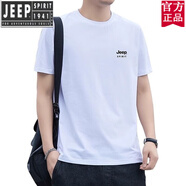吉普（JEEP）官方品牌短袖男士冰絲t恤夏季新款體恤衫寬松休閑圓領(lǐng)寬松上衣 官方旗艦JP[白T]黑小標(biāo)透氣面料 L 75-100斤