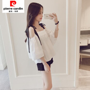 皮爾卡丹短袖t恤女2025夏季新款韓版寬松半袖吊帶性感露肩上衣 蝴蝶結吊帶款 白色 S