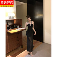 CEOCK2025新款重工釘鉆吊帶連衣裙女夏季網(wǎng)紗拼接修身魚尾長裙純欲收腰 黑色-旗艦款 L