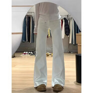 衣然呈品美式復(fù)古牛仔褲女士秋季新款高腰寬松顯瘦小個(gè)子闊腿微喇長褲子女 白色 M 【建議95-110斤】