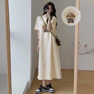 敏潮格倫孕婦連衣裙夏裝2025新款短袖t恤裙子夏季孕媽媽洋氣穿搭開(kāi)叉長(cháng)裙 奶茶色（沙漠汽車(chē)） XXL