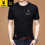 花花公子（PLAYBOY）男士短袖t恤夏季新款100%純棉圓領(lǐng)印花半袖寬松大碼潮t恤男裝涼感 【短袖】字母-黑色 M 165/ 建議90-110斤