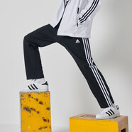 阿迪達(dá)斯（adidas）運(yùn)動(dòng)褲男春秋寬松直筒褲長(zhǎng)褲束腳褲衛(wèi)褲黑色褲子女經(jīng)典三條杠褲子 黑白直筒【經(jīng)典LOGO】 TR30PR-BW M