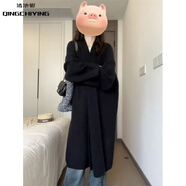 清池影2025早春新款小個子黑色長款毛衣外套針織開衫女春秋季慵懶 主圖色 L 建議110-130斤
