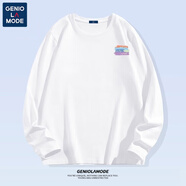 GENIOLAMODE純棉打底衫長(zhǎng)袖T恤男純色基礎(chǔ)凈版寬松春秋圓領(lǐng)內(nèi)搭體恤衫 純棉-白色(色塊字胸標(biāo)) 2XL (建議160-180斤)