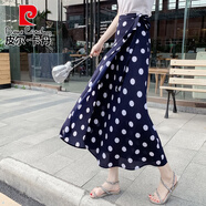皮爾卡丹（pierre cardin）波西米亞沙灘裙女夏季裹裙2025新款系帶度假圍裙一片式綁帶半身裙 藍色大波點 6661# L 建議110-120斤