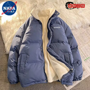 NASALIKE雙面穿棉衣男秋冬季韓版潮流寬松仿羊羔絨棉服潮牌棉襖毛絨外套 【高質(zhì)量單面穿】206藍色 XL